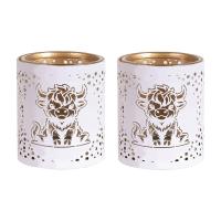 Aroma White & Gold Highland Cow 2 Tealight & Votive Holder Set Extra Image 1 Preview